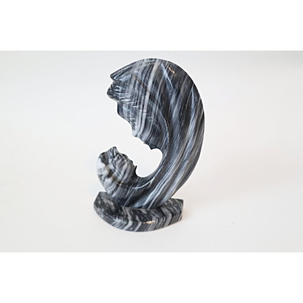 Vintage Carved Marble Mother and Child Black and White Silhouette Figurine Conte